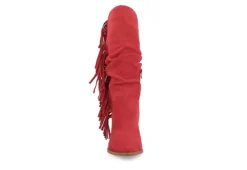 Journee Collection Womens Hartly Fringed Extra Wide Calf Dress Boot - Red -Rack Room Footwear Sales US 01 303199 02